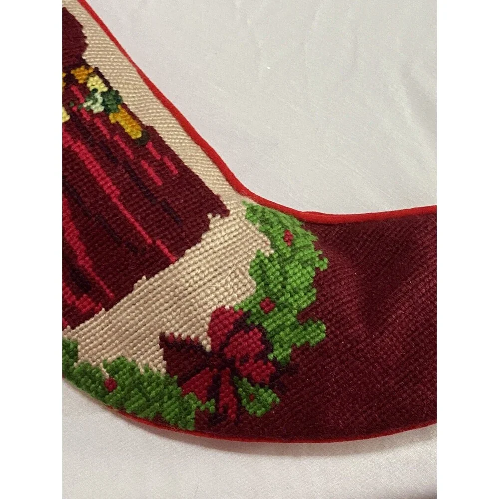 Vintage Wool Needlepoint Christmas Stocking Santa With Toys
